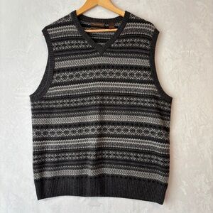 Paolo Mondo mens gray cashmere stripe knit cozy v neck sweater vest size large